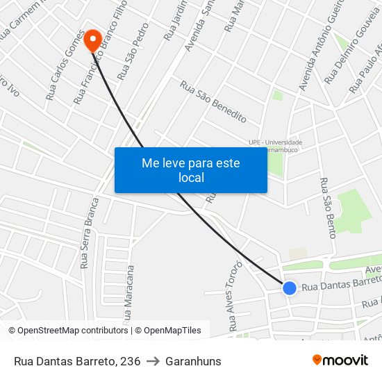 Rua Dantas Barreto, 236 to Garanhuns map