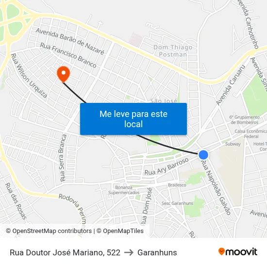 Rua Doutor José Mariano, 522 to Garanhuns map