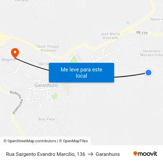 Rua Sargento Evandro Marcílio, 136 to Garanhuns map