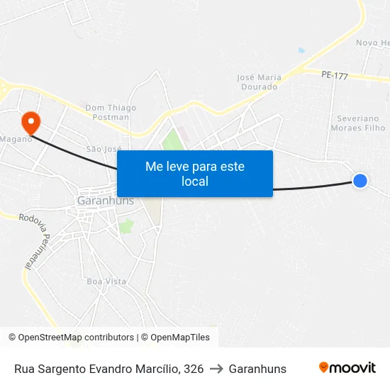 Rua Sargento Evandro Marcílio, 326 to Garanhuns map