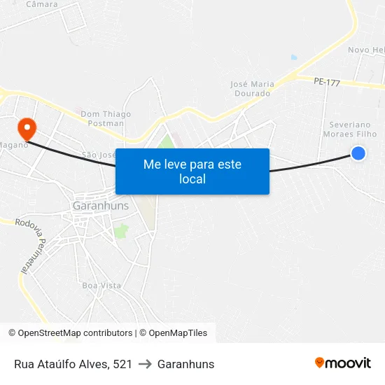 Rua Ataúlfo Alves, 521 to Garanhuns map