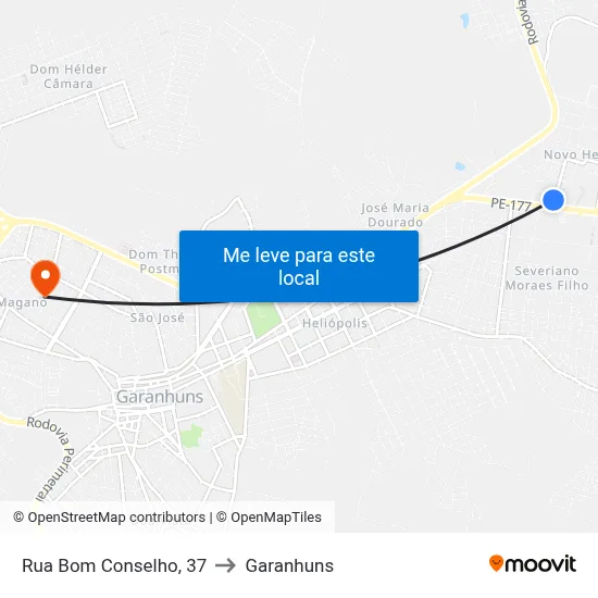 Rua Bom Conselho, 37 to Garanhuns map