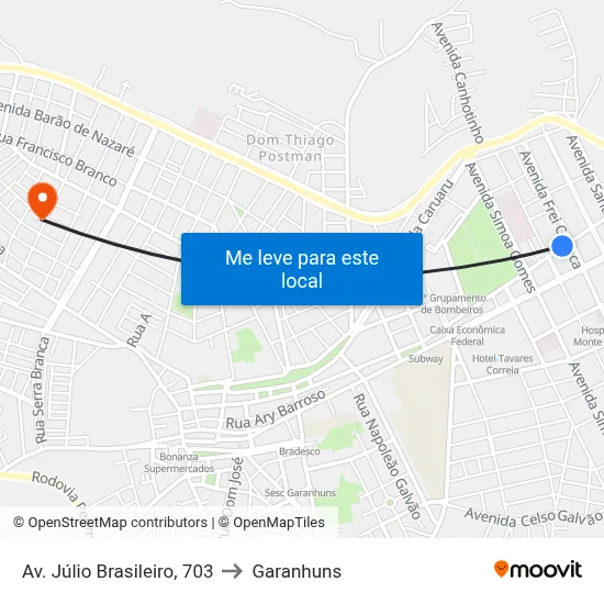 Av. Júlio Brasileiro, 703 to Garanhuns map