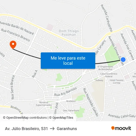 Av. Júlio Brasileiro, 531 to Garanhuns map