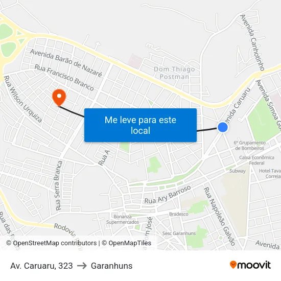 Av. Caruaru, 323 to Garanhuns map