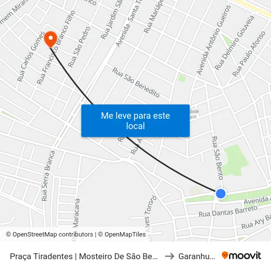 Praça Tiradentes | Mosteiro De São Bento to Garanhuns map