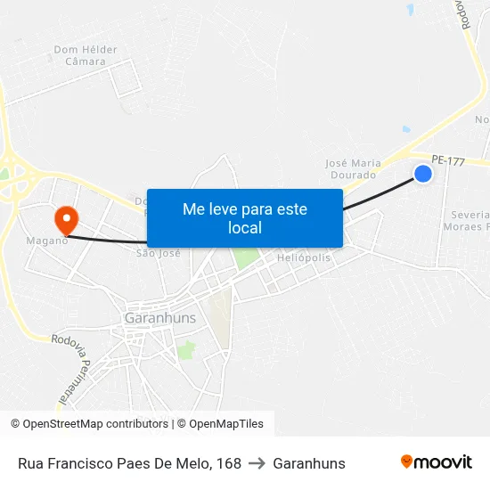 Rua Francisco Paes De Melo, 168 to Garanhuns map