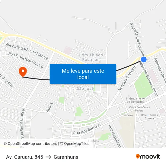 Av. Caruaru, 845 to Garanhuns map