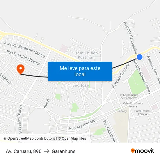 Av. Caruaru, 890 to Garanhuns map