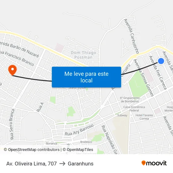 Av. Oliveira Lima, 707 to Garanhuns map