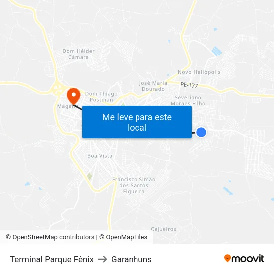 Terminal Parque Fênix to Garanhuns map