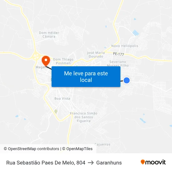 Rua Sebastião Paes De Melo, 804 to Garanhuns map