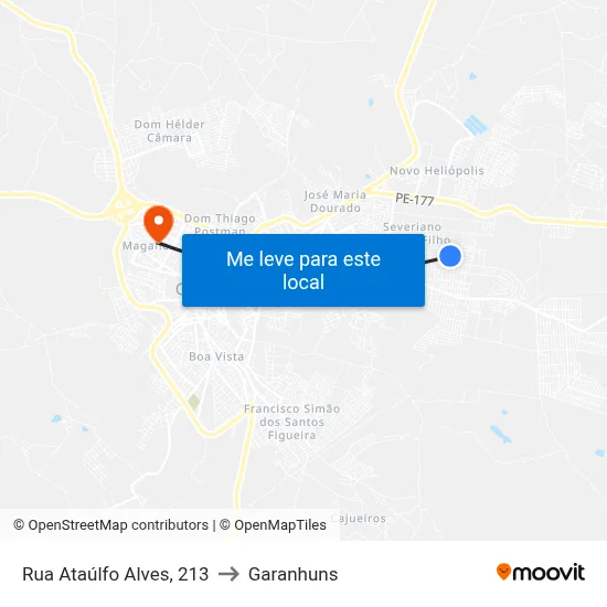 Rua Ataúlfo Alves, 213 to Garanhuns map