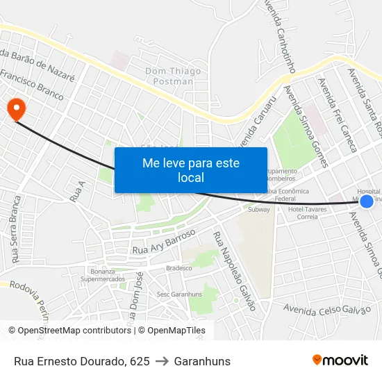 Rua Ernesto Dourado, 625 to Garanhuns map