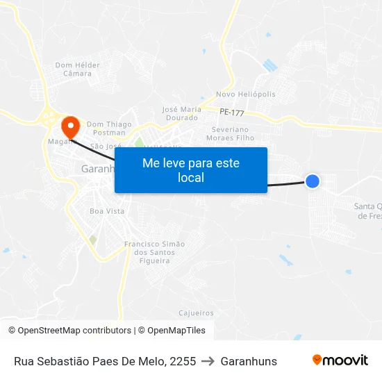 Rua Sebastião Paes De Melo, 2255 to Garanhuns map