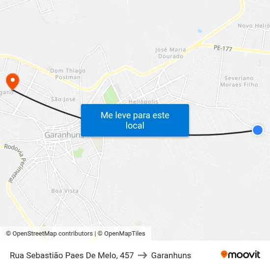 Rua Sebastião Paes De Melo, 457 to Garanhuns map