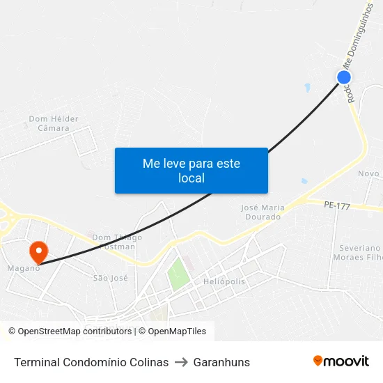 Terminal Condomínio Colinas (Sítio Paulista) to Garanhuns map
