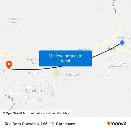 Rua Bom Conselho, 266 to Garanhuns map