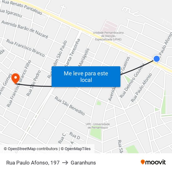 Rua Paulo Afonso, 197 to Garanhuns map
