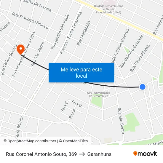 Rua Coronel Antonio Souto, 369 to Garanhuns map
