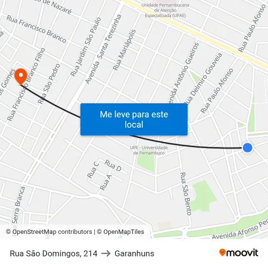 Rua São Domingos, 214 to Garanhuns map