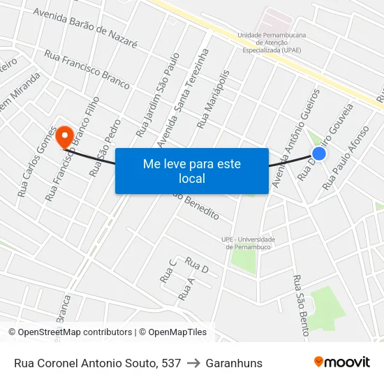 Rua Coronel Antonio Souto, 537 to Garanhuns map