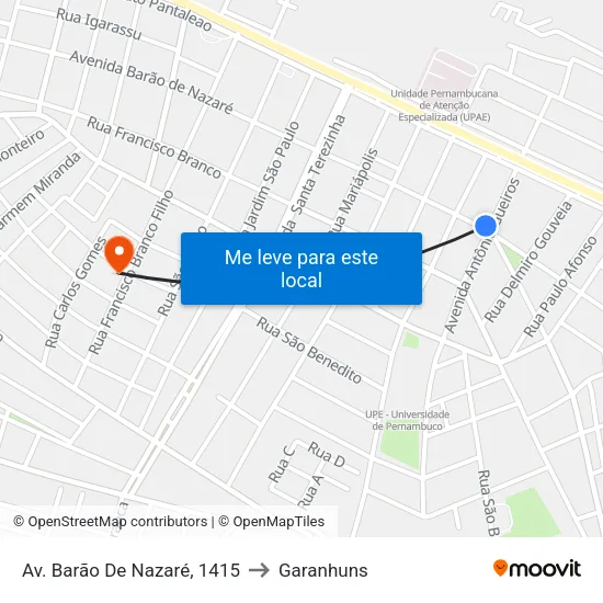 Av. Barão De Nazaré, 1415 to Garanhuns map