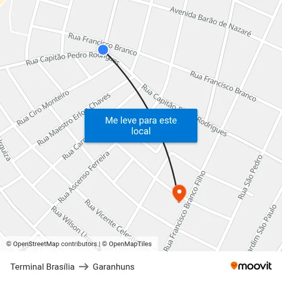 Terminal Brasília to Garanhuns map
