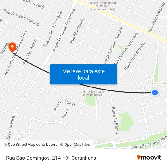 Rua São Domingos, 214 to Garanhuns map