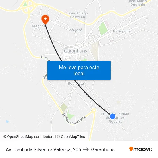 Av. Deolinda Silvestre Valença, 205 to Garanhuns map