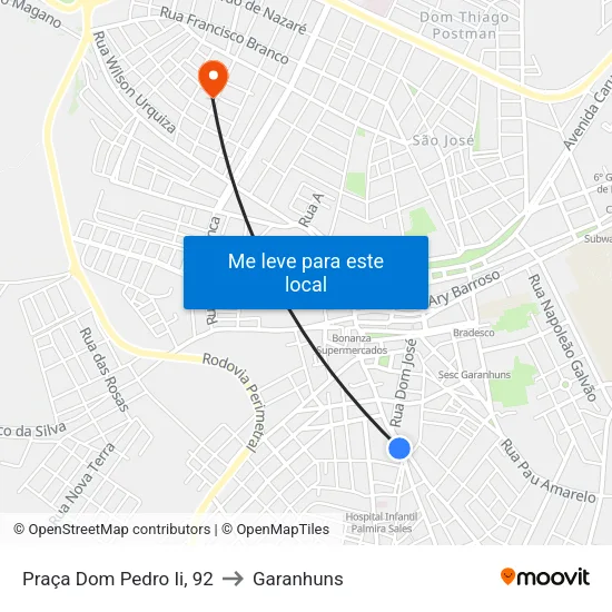 Praça Dom Pedro Ii, 92 to Garanhuns map