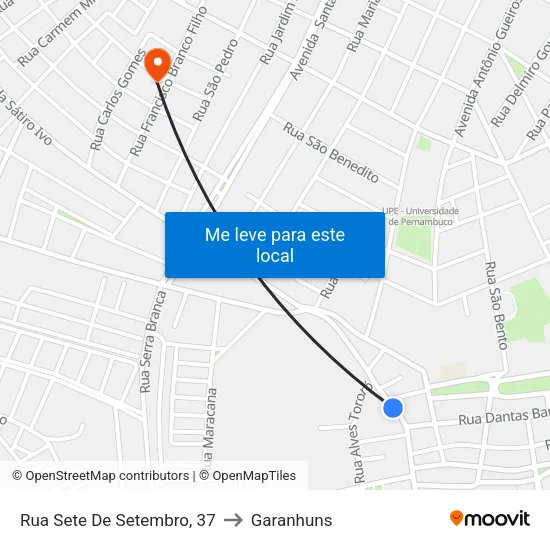 Rua Sete De Setembro, 37 to Garanhuns map