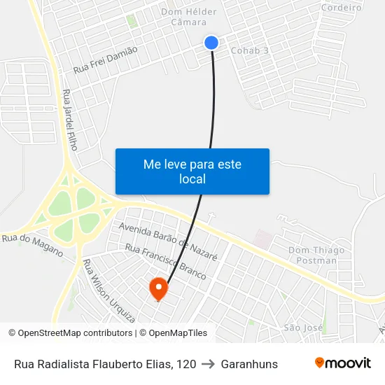 Rua Radialista Flauberto Elias, 120 to Garanhuns map