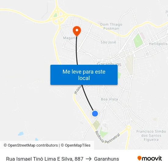 Rua Ismael Tinô Lima E Silva, 887 to Garanhuns map