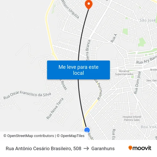 Rua Antônio Cesário Brasileiro, 508 to Garanhuns map