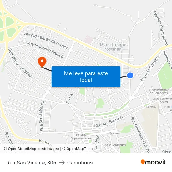 Rua São Vicente, 305 to Garanhuns map