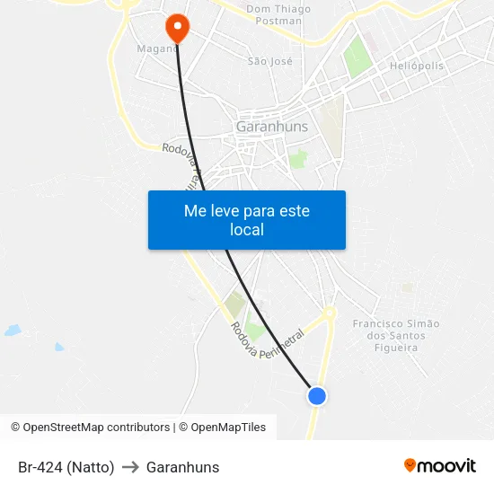 Br-424 (Natto) to Garanhuns map