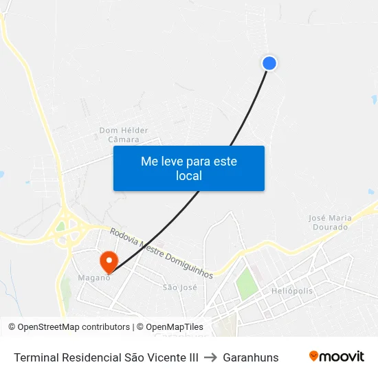 Terminal Residencial São Vicente III to Garanhuns map