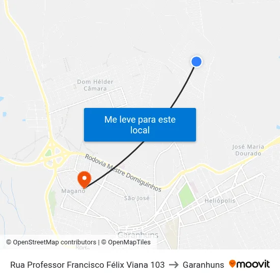 Rua Professor Francisco Félix Viana 103 to Garanhuns map