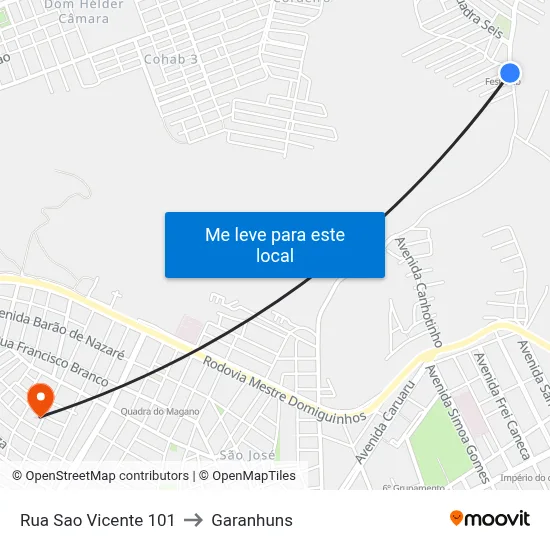 Rua Sao Vicente 101 to Garanhuns map