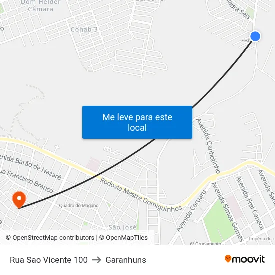 Rua Sao Vicente 100 to Garanhuns map