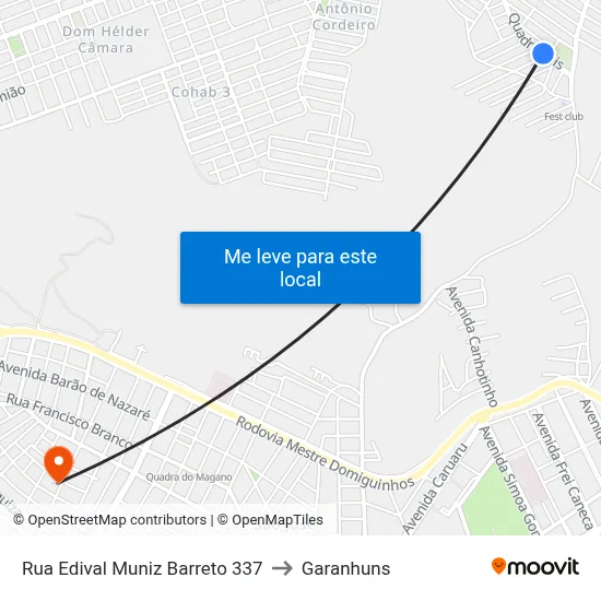 Rua Edival Muniz Barreto 337 to Garanhuns map
