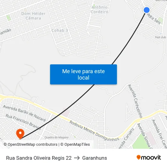 Rua Sandra Oliveira Regis 22 to Garanhuns map