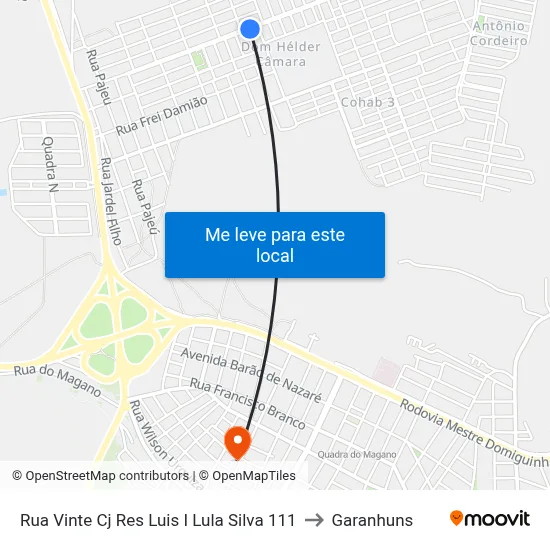 Rua Vinte Cj Res Luis I Lula Silva 111 to Garanhuns map