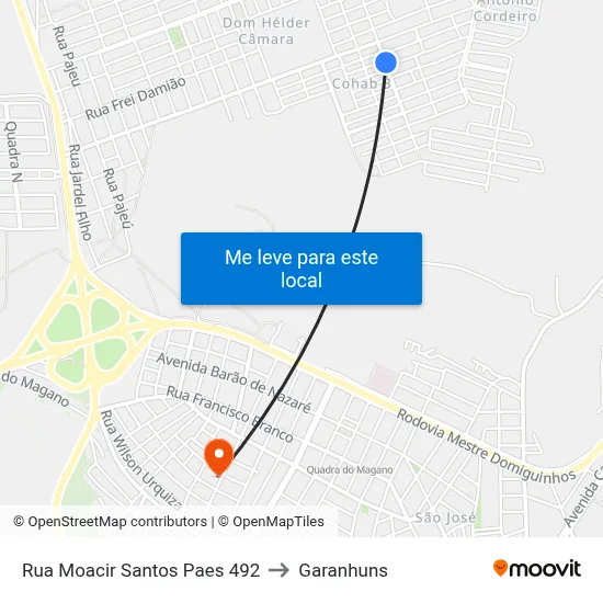 Rua Moacir Santos Paes 492 to Garanhuns map