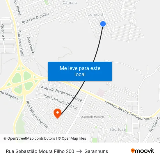 Rua Sebastião Moura Filho 200 to Garanhuns map