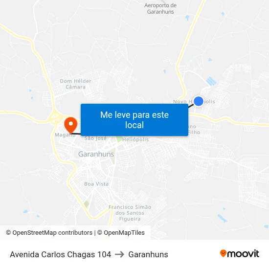 Avenida Carlos Chagas 104 to Garanhuns map