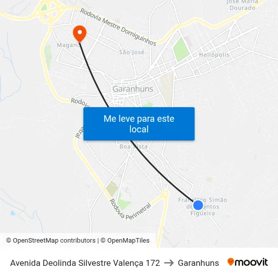 Avenida Deolinda Silvestre Valença 172 to Garanhuns map
