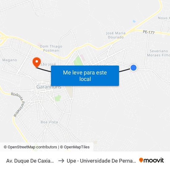 Av. Duque De Caxias, 339 to Upe - Universidade De Pernambuco map