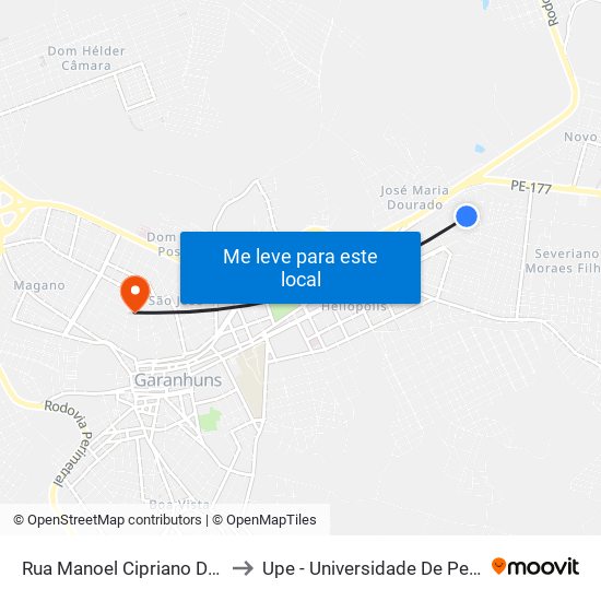 Rua Manoel Cipriano Da Cruz, 57 to Upe - Universidade De Pernambuco map